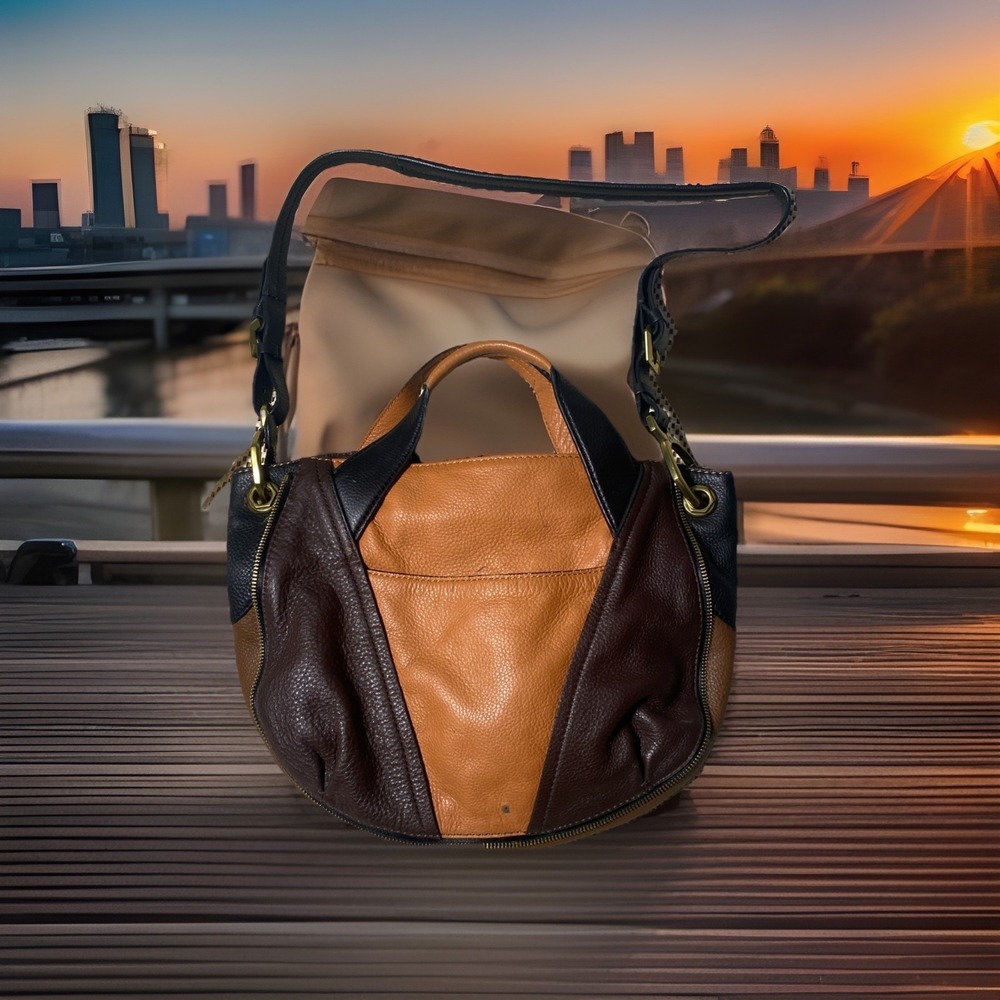 orYANY Lian Satchel Pebble Leather Maroon Black Brwn Colorblock Detachable strap